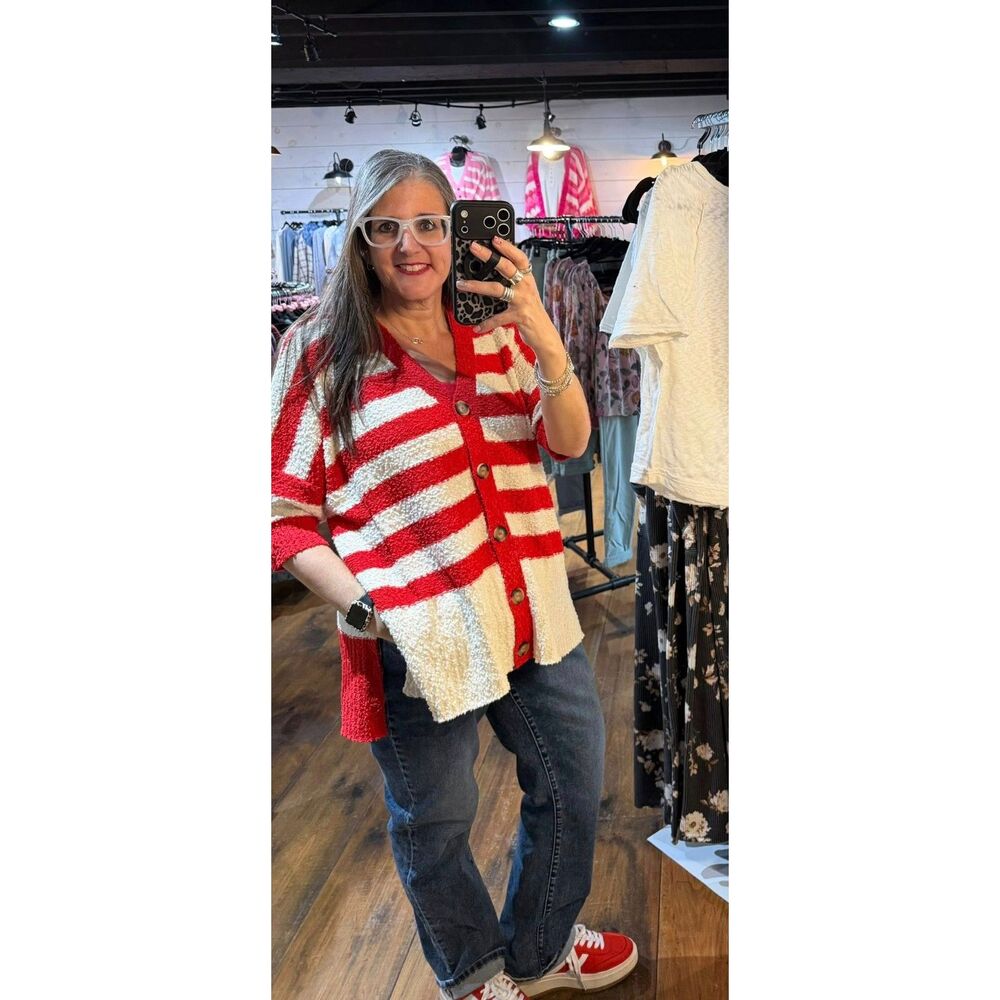 Oversized Striped Elbow Length Boyfriend Cardigan